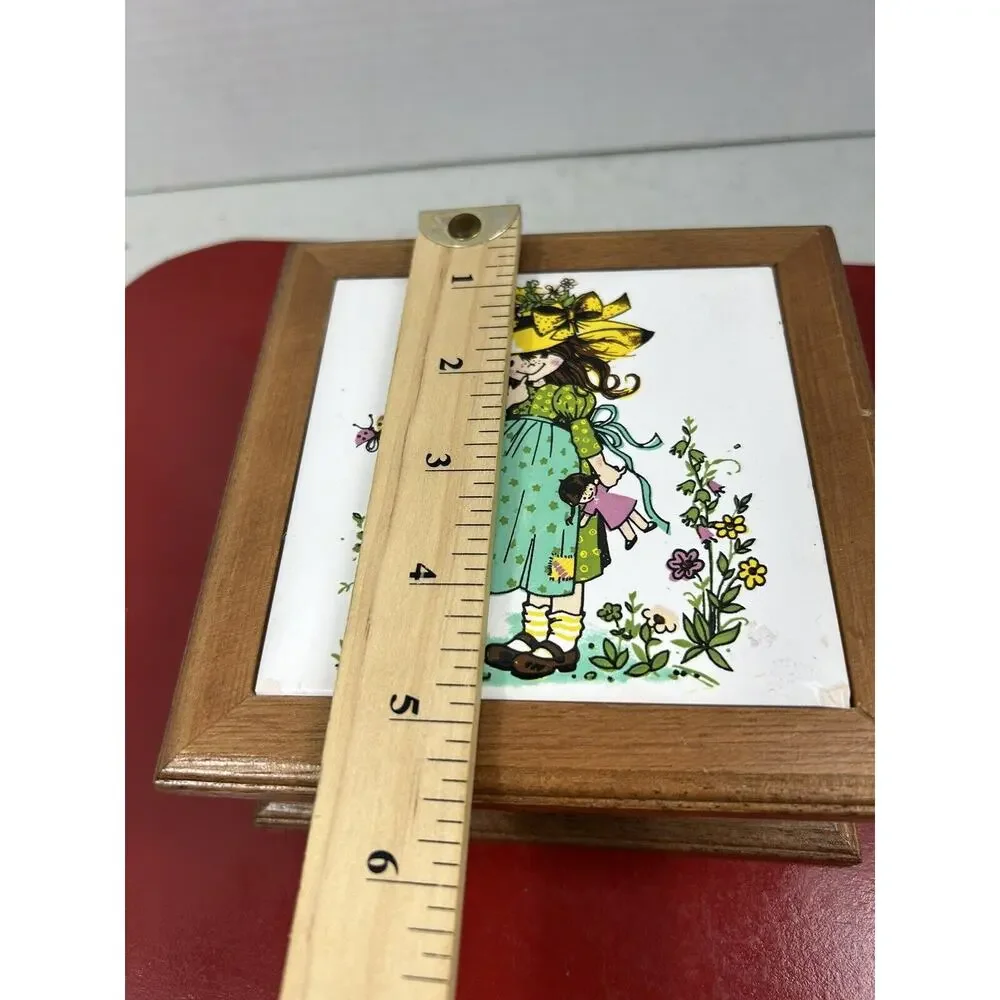 Vintage Holly Hobbie Tile Top Jewelry Trinket‎ Box Felt Divided Insert READ
